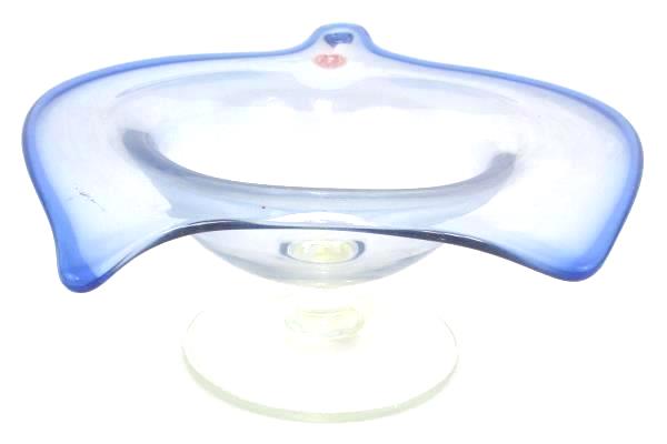 Calla Lily Footed Schale Candy Dish 200mm Blue Romania Glass Art