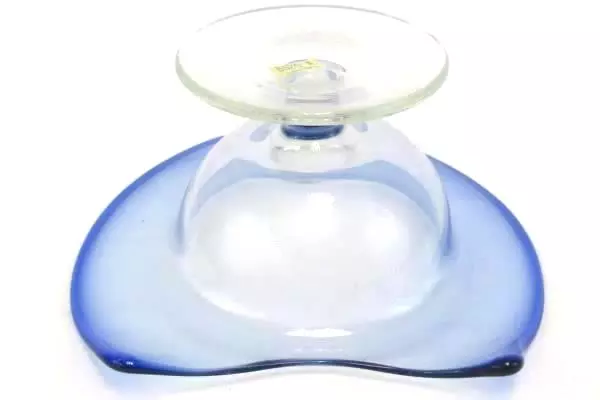 Calla Lily Footed Schale Candy Dish 200mm Blue Romania Glass Art