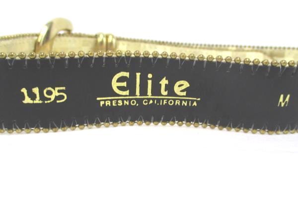 Vintage Elite 1980's Gold Tone Checkered 1" Belt #1195 Beaded Trim Gold Buckle
