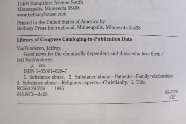 Good News for the Chemically Dependent Jeff VanVonderen Bethany House 1991 Book