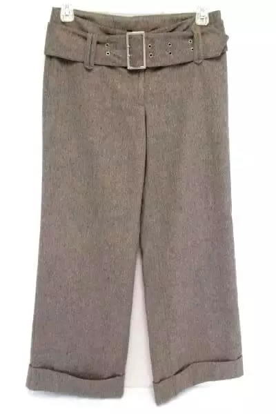 H&M Divided High Waisted Tweed Belted Cuffed Slacks Wide Leg Pants Women Size 40