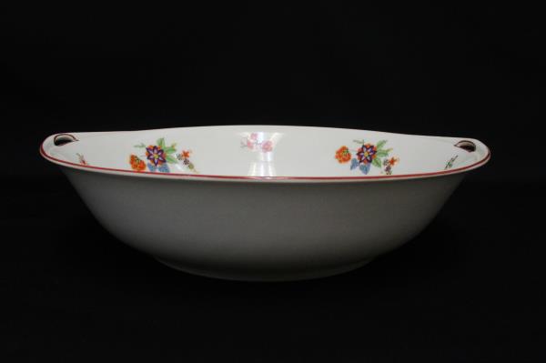 Bohemia Czechoslovakia Donatello Pattern Floral Round Handled Serving Bowl