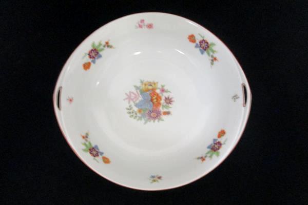 Bohemia Czechoslovakia Donatello Pattern Floral Round Handled Serving Bowl