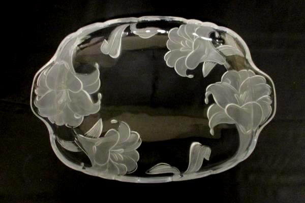 Crystal Clear Studios Serving Platter Sterling Star Etched Flowers 14in