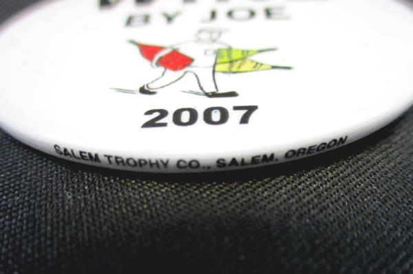 Salem Trophy Co Round White Lapel Button Pin 40 I Drink Wine By Joe 2007
