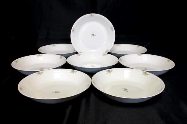 James River Potteries Serving Set For 8 Lg Soup Bowls Virginia White Pink Rose