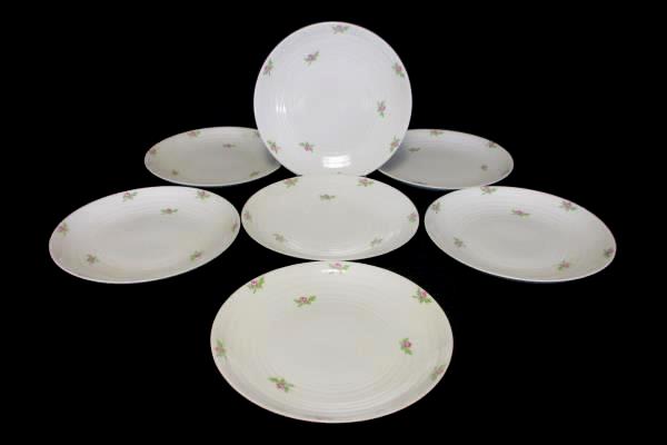 James River Potteries Serving Set For 7 Dinner Plates Virginia White Pink Rose