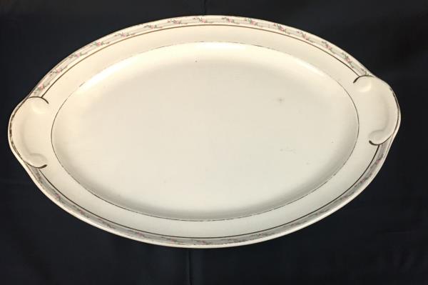 Taylor Smith & Taylor Oval Handled Serving Platter Rare Pattern TST257 Pink Rose