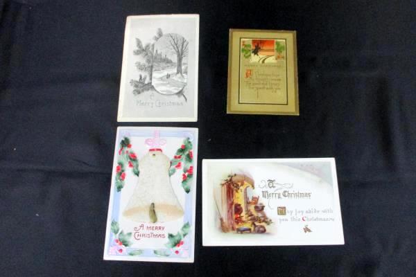 Lot of 6 Antique Christmas Cards Postcards Posted Snow Ornament Wreath Holly