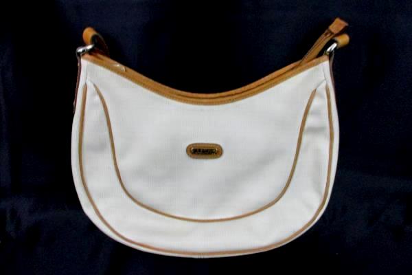 Vintage Louvier Cream Brown Purse Shoulder Bag Vinyl Corduroy Texture Adjustable