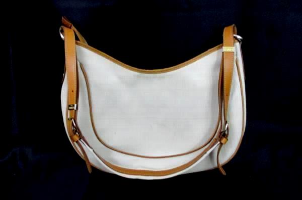 Vintage Louvier Cream Brown Purse Shoulder Bag Vinyl Corduroy Texture Adjustable