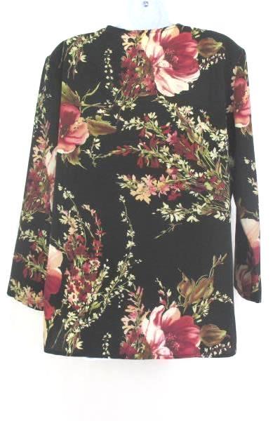 Black Blouse Floral Button Up Women's Petite Medium by Maggie Sweet ~VTG