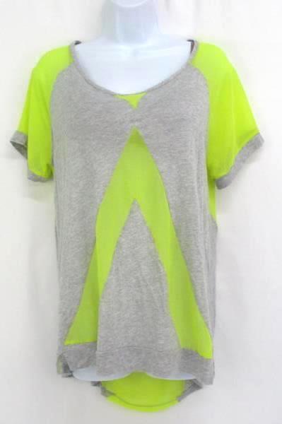 Sloane Rouge Active Tee T Shirt Women's Sheer Yellow Gray Grey Size M Medium ~SR