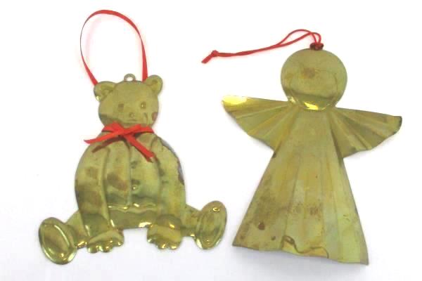 Lot of 2 Vintage Dept 56 Brass Hanging Ornaments Teddy Bear Angel Hong Kong