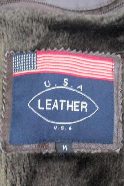 USA Leather Jacket Women's Size Medium Vintage Belted Button Up Removable Liner