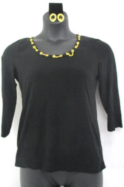 Jones NY Signature Large Blouse Gold Chain Embellished w Clip on Dangle Earrings