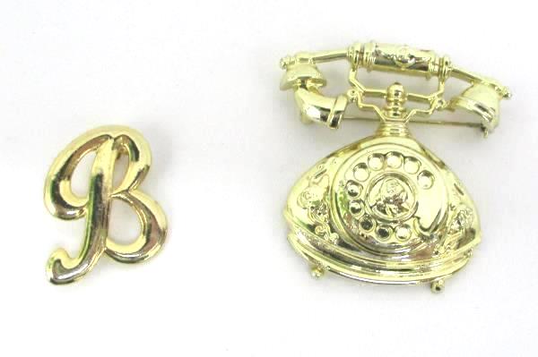 Lot of Vintage Brooch Pins Lockets Gold Silver Tone Telephone Sarah Cov Moon