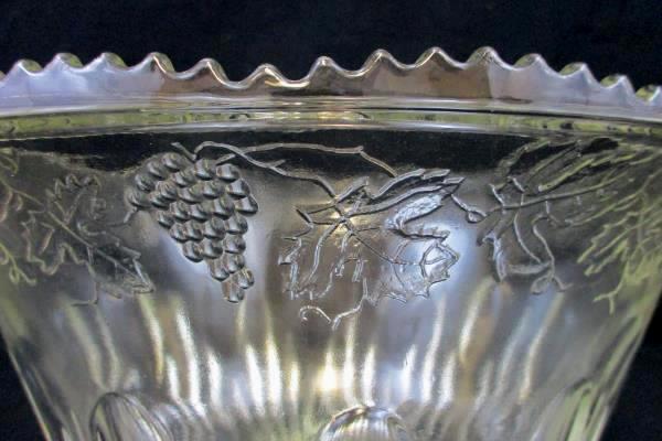 Clear Glass Grape Cluster Leaves Punch Bowl Set With 8 Cups Party Wedding