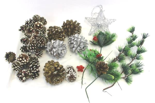 Artificial Lot Christmas Holiday Decor Star Ornament Pine Cone Berries Craft DIY