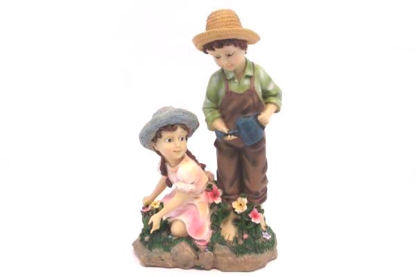 Boy & Girl Gardening Figurine Planting Flowers Decor Display Mothers Day