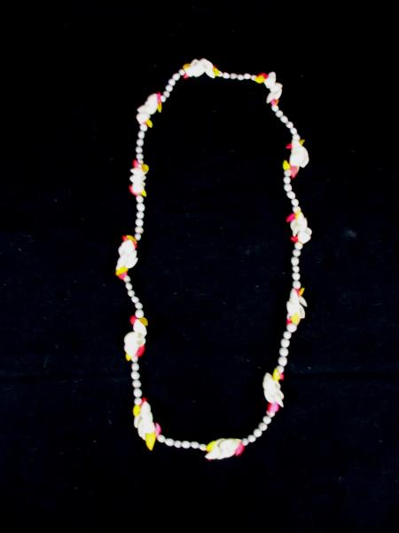 Vintage Authentic Clam Shell Dyed Pink Yellow Blue Seeds Necklace Natural Lei