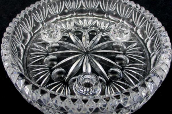 Vintage Candle Holder Heavy Lead Crystal Clear Glass 3 Hole Small Taper Round