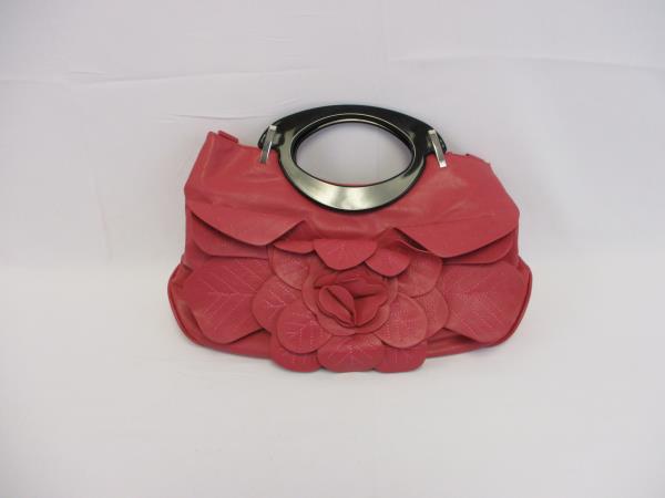 Adam & Alix Salmon Pink Retro Inspired Purse Plastic Handle Vinyl Flower Handbag
