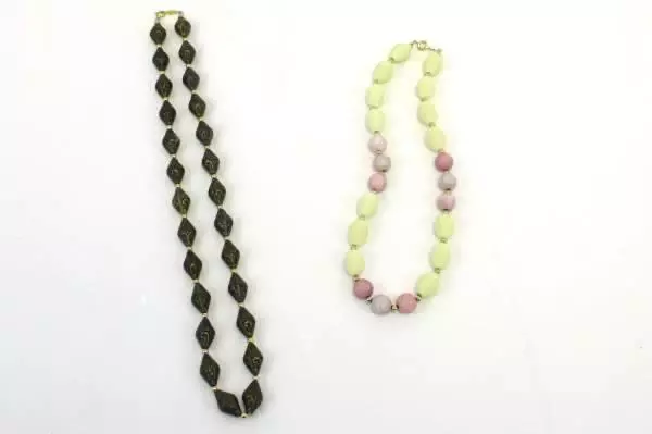 Lot of 2 Signed Napier Necklace Earth & Pastel Bead Cream Pink Bronze