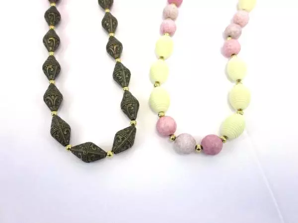 Lot of 2 Signed Napier Necklace Earth & Pastel Bead Cream Pink Bronze