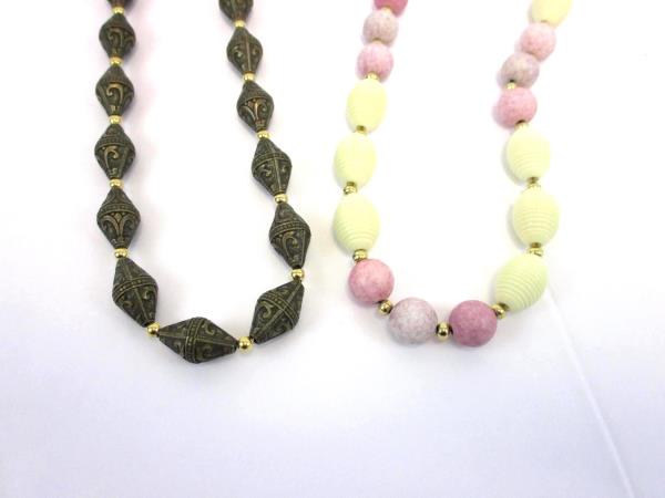 Lot of 2 Signed Napier Necklace Earth & Pastel Bead Cream Pink Bronze
