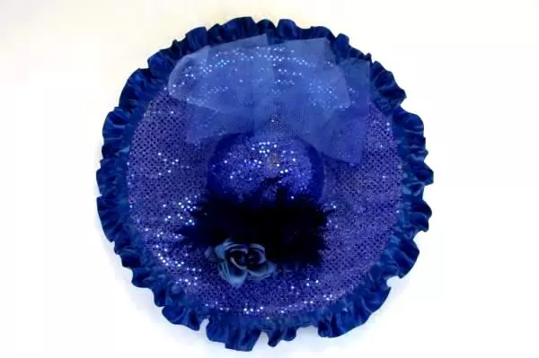Flashy Derby Hat Purple Blue Glitter Sequin Tulle Bow Hat Sun Glamour Handmade