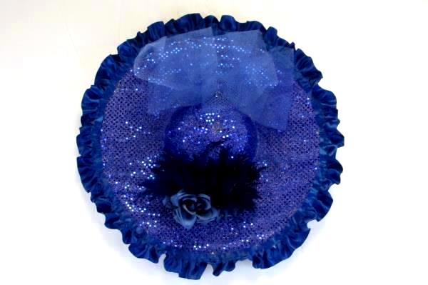 Flashy Hat Purple Blue Glitter Sequin Tulle Bow Hat Sun Glamour Handmade