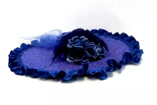 Flashy Derby Hat Purple Blue Glitter Sequin Tulle Bow Hat Sun Glamour Handmade