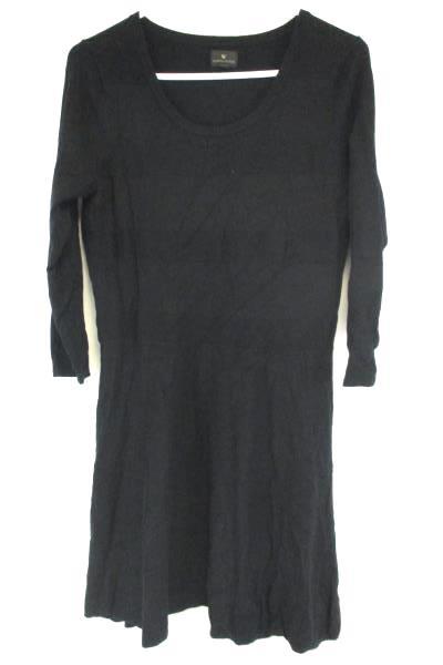 Worthington Black Knit 3/4 Sleeve Sweater Dress A Line Flare Women's Size L