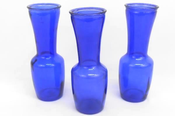 Lot of 3 Matching Skinny Classic Style Vases Cobalt Blue 9" Tall