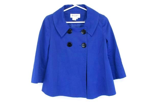Helene Berman Cape Blue Button Coat Jacket 3/4 Sleeve Cape Style Size XS