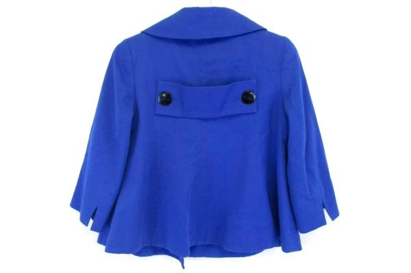 Helene Berman Cape Blue Button Coat Jacket 3/4 Sleeve Cape Style Size XS