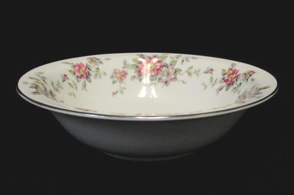 9" Round Serving Bowl Spring Time China White with Platinum Gilt Primrose Vine