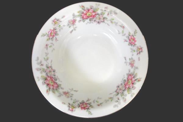 9" Round Serving Bowl Spring Time China White with Platinum Gilt Primrose Vine