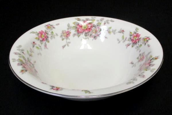 9" Round Serving Bowl Spring Time China White with Platinum Gilt Primrose Vine