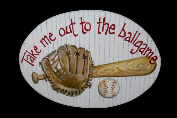 Set of 3 Kids Baseball Wall Hanging Wooden Plaque Bed Room Decor Bat Mitt Ball