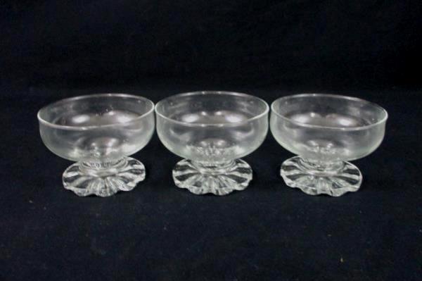 Lot of 3 Vintage Bowls Sundae Sherbet Dessert Clear Glass Pedestal