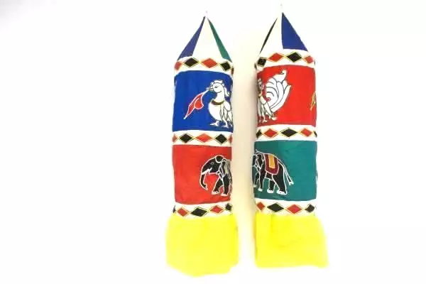 Lot of 2 Vintage Fabric Windsock Asian Flags Elephant Basan Mythological