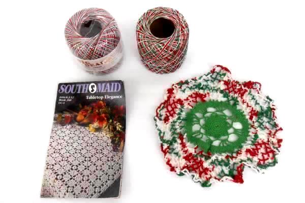 Craft Project Lot 2 Rolls Crochet Thread Partially Complete Doily Pattern Book