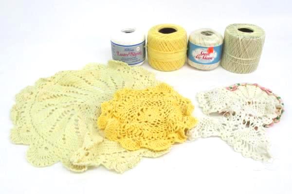 Crochet Lot-Partially Completed Doilies With Matching Thread