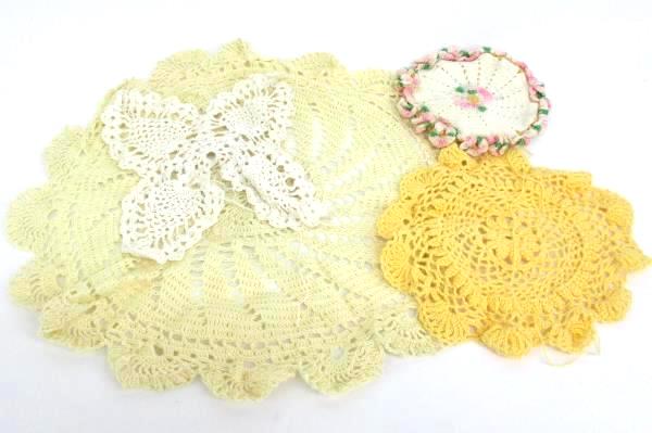 Crochet Lot-Partially Completed Doilies With Matching Thread