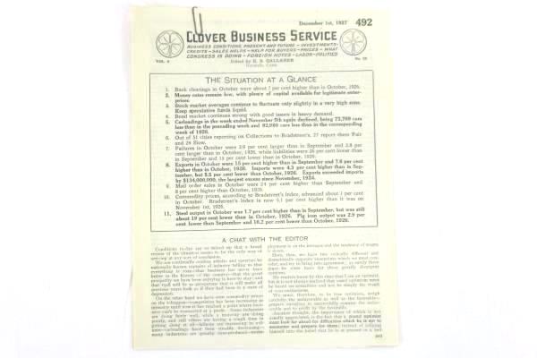 Assorted VTG Business Reports from Clover Business Service December 1927