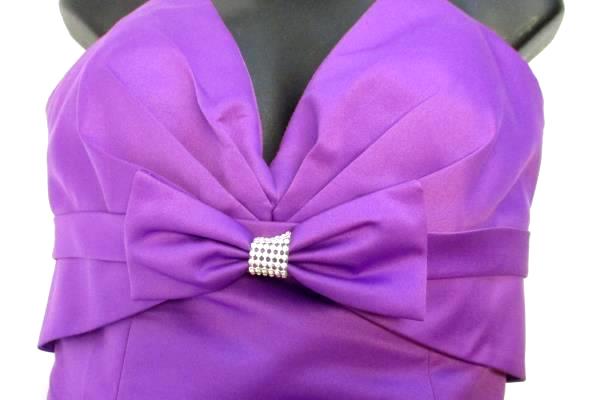 Metoo Purple Stap Bridesmaid Dress Font Bow and Crystals Size 12 Lace Up Back