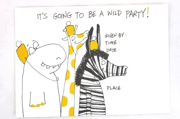 Set of 15 Wild Party Animal Birthday Gathering Invitations Giraffe Zebra Hippo