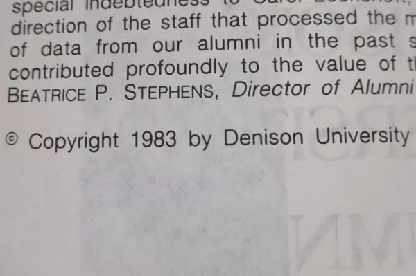 Vintage 1983 Denison University Alumni Directory
